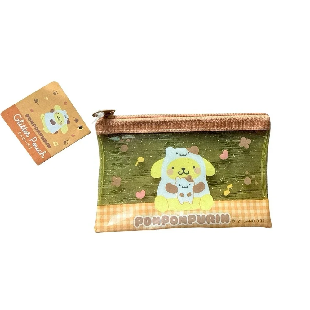 Sanrio Pompompurin Glitter Pouch Yellow Green Small Kids One Size